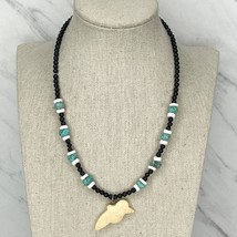 Faux Turquoise White and Black Beaded Bird Pendant Necklace - £5.53 GBP