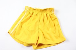 NOS Vintage 70s Youth Large Striped Running Gym Soccer Shorts Yellow Whi... - £22.40 GBP