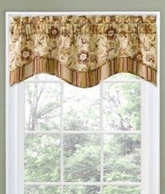 Waverly Navarra Scallop Valance Jacobean Floral Stripe Antique Beige - £11.21 GBP