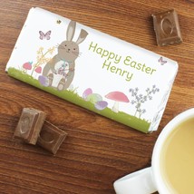 Personalised Chocolate Bar Easter Gift Meadow Bunny Rabbit Milk Chocolate - $7.99