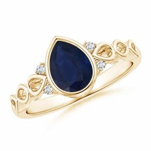 ANGARA Bezel Set Vintage Pear Sapphire Ring with Diamond Accents - £736.54 GBP