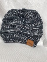 Beanie Ponytail Soft Stretch Cable Knit  Ponytail Beanie Hat Cap  Black Osfm image 3