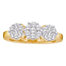 14k Yellow Gold Womens Round Diamond Triple Flower Cluster Ring 1-1/2 Cttw - £1,817.35 GBP
