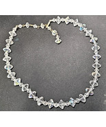 Vintage Aurora Borealis Crystal Necklace 14&quot; Faceted Bicone Beads Gold T... - $48.46 CAD