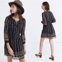 Madewell Lace Up Boho Fall Burnished Floral Print 3/4 Sleeve Mini Dress ... - $9.00