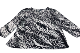 Allison Daley Top Womens Large Black White and Silver Swirl 3/4 Sleeve - £14.00 GBP