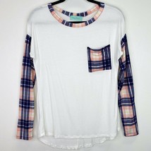 Filly Flair White Plaid Pocket High Low T-Shirt Tee Top Shirt Size Small S - £5.44 GBP