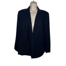 MNG BY MANGO BASICS NAVY BLUE LINEN BLEND OPEN BLAZER JACKET WOMEN SIZE ... - $15.63