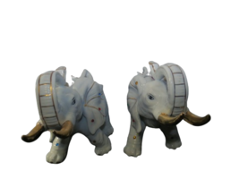 Vintage 1998 Jeweled White Porcelain Elephant Figurines Trunks Up Set Of 2 - $44.55