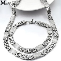 Moorvan JEWELRY SET FOR MEN GIFT 2019 COOL Silver Color CHAIN LINK NECKL... - £21.25 GBP