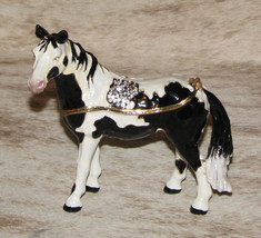 Bejeweled Paint Horse Enameled Trinket Box~Magnetic Closure~Crystals~Golden Trim - £42.68 GBP