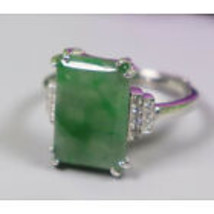 24*10mm Gem/3.25g Cert&#39;d 925S Green Natural A JADE jadeite Adjustable Ring 5540 - £72.73 GBP