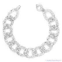.925 Sterling Silver Fancy Link Diamond-Cut Flower Charm Italian Chain Bracelet - £139.37 GBP