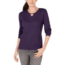 Karen Scott Womens Cable Knit Keyhole Pullover Sweater Purple XL - £17.81 GBP