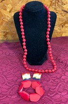 Vintage Red White Blue Set of 3 pieces - Pierced Earrings Necklace Bracelet - £11.36 GBP
