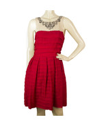 BCBG MaxAzria Red Ruffled Beaded Neckline Mini Length Dress size S - €158,32 EUR