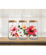 Pink, White &amp; Yellow Hibiscus  | UV DTF 16oz Glass Can - $5.47 CAD