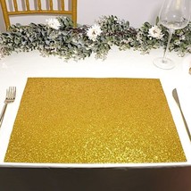 6 Gold 16&quot;&quot; Rectangle Glittered Faux Leather Placemats Party Decorations Gift - £16.96 GBP