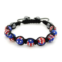 USA FLAG SHAMBALLA BEAD BRACELET 10mm Red White Blue Crystal US America ... - $127.95 MXN