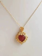 18ct Solid Gold Victorian Ruby Heart Charm Necklace, 18K Au750, Chain, red, gift - £202.00 GBP