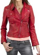 Women&#39;s Genuine Lambskin Real Leather Jacket Slim fit Biker Jacket For Women-029 - £93.92 GBP