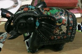 4&quot; Black Marble Elephant Peacock Parrot Pietra Dura Mosaic Gifts Decor I... - £323.30 GBP