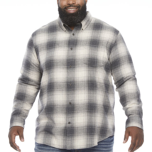 Foundry Men&#39;s Big &amp; Tall Long Sleeve Flannel Shirt LARGE TALL Ivory Grey... - £19.80 GBP