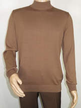 Men's Sweater Knit By BRANGO Turkey Mock Neck Cotton Blend 21050 Coffee image 8