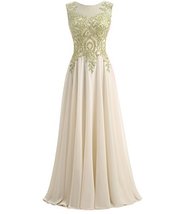 Kivary Gold Lace A Line Long Chiffon Women Formal Corset Prom Evening Dresses Be - £79.11 GBP