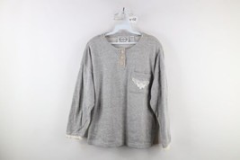 Vintage 90s Streetwear Womens Large Lace Butterfly Henley Pullover Sweatshirt - £38.79 GBP