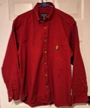 Vtg Chaps Ralph Lauren Button Down Canvas Shirt Mens L Red LS Crest Logo 90s - $16.49