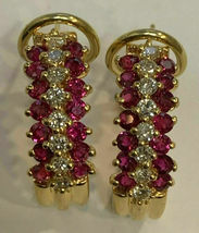1.85CT Round Diamond Ruby Omega Backs Christmas Earrings 14K Yellow Gold Over - £81.85 GBP