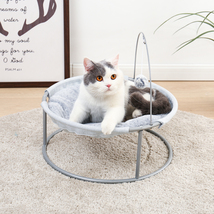 Cat Bed Soft Plush Cat Hammock with Dangling Ball for Cats, Small Dogs Gray - £41.81 GBP