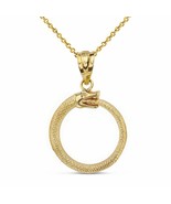 Solid 14k Yellow Gold Egyptian Alchemy Ouroboros Snake Circle Pendant Necklace - £133.61 GBP - £245.42 GBP