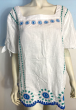Talbots Plus White Square Neck Green, Blue,Pink Embroidered Short Sleeve 3X - £22.89 GBP