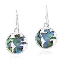 Traveler World Map Mother Earth Rainbow Abalone Sterling Silver Dangle Earrings - £18.50 GBP