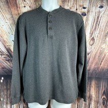 LL Bean Mens Size Medium Grey Henley 1/4 Button Up Shirt Thermal Waffle ... - £18.62 GBP