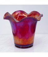 Fenton Ruby Red Amberina Stretch Ruffled Vase Iridescent Carnival Glass 6" - $93.59
