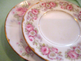 Vintage Elite Works Limoges France Two Different Saucers Pink Roses Gold Trim - £18.97 GBP