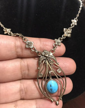 Navajo Necklace 925 Silver Turquoise Signed Prairie Fire C.80&#39;s - £111.90 GBP