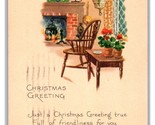 Fireplace Scene Christmas Greeting Gibson Lines 1925 DB Postcard R10 - $3.51