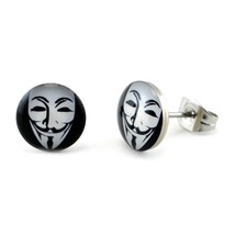 Stainless Steel Post Earrings Guy Fawkes 10mm V For Vendetta Anonymous Occupy - £6.35 GBP
