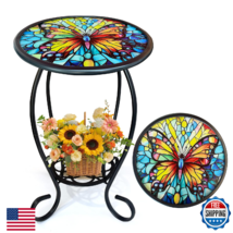HONGLAND Outdoor Side Table, Mosaic 14" Round Patio Side Table, Butterfl... - $76.54