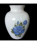 Vintage Grandmillennial Style Small Floral Ceramic Vase Speckled Blue Ro... - £26.65 GBP