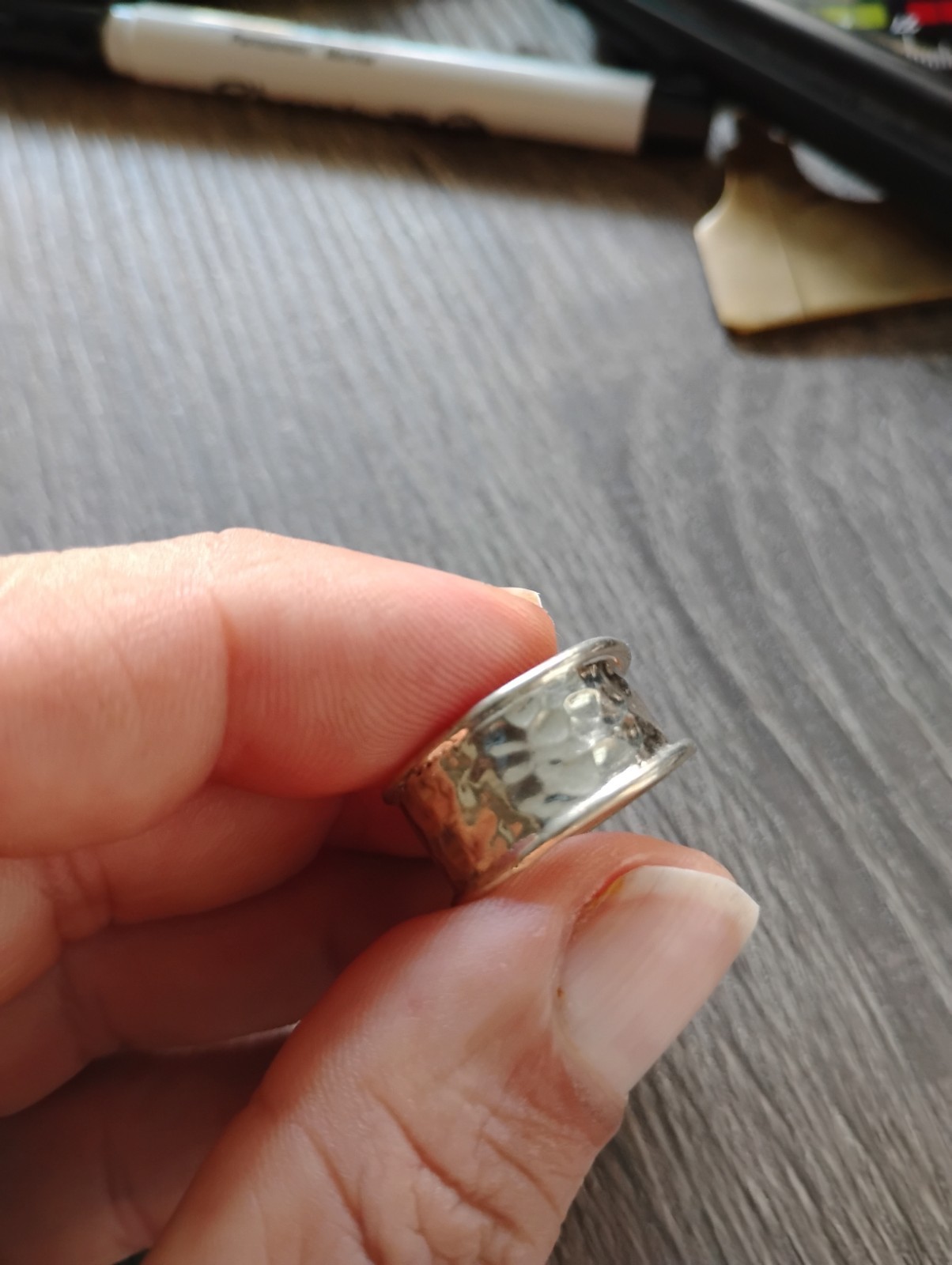 925 Sterling Silver Modernist 11 Mm Wide Hammered Band Ring SZ 7.5 Free Shipping Item image 11