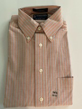 Stafford Essentails Oxford Long Sleeve  Shirt  14 32-33  Peach &amp; Blue St... - £12.62 GBP