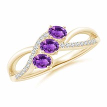 ANGARA Oval Amethyst Three Stone Bypass Ring with Diamonds for Women in 14K Gold - £630.50 GBP