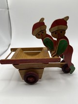 Vintage SANTA CLAUS ELVES Mechanical Wooden Wagon Candy Holder Container... - £35.76 GBP