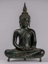Buddha - Antico Khmer Stile Bronzo Seduta Meditazione Statua di 49cm/50.8cm - $1,308.64