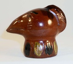 1990 Glazed Redware Penny Bank Brown Colored Bird&#39;s Head by Lester Breininger - £137.84 GBP